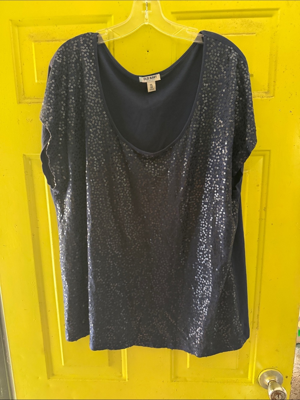 Old Navy Navy Sequin Scoop Neck Short Sleeve Top